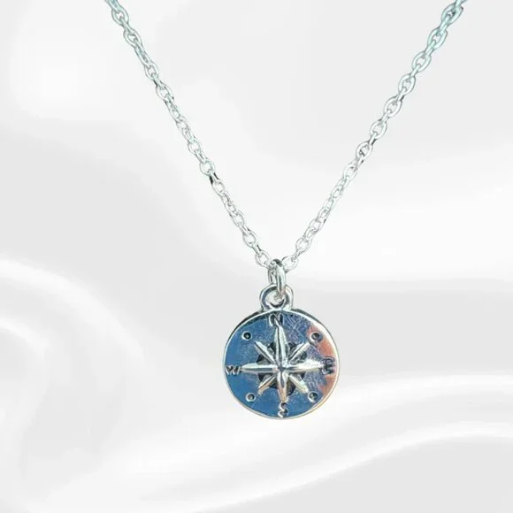 Silver Compass Star Pendant Necklace – Dainty Chain Celestial Jewelry - Picture 1 of 4